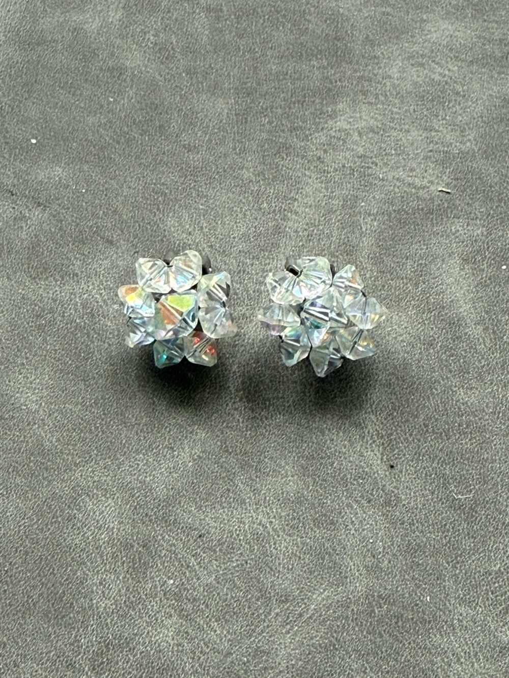 Vintage Aurora Borealis Crystal Cluster Stud clip on Earrings